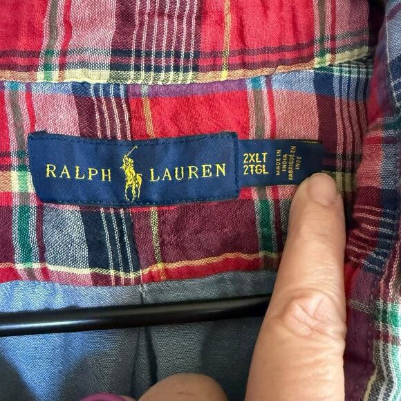 Ralph Lauren Men's Button Up Red Plaid Shirt 2XL Tall Cotton S/S Preppy Prep - Picture 2 of 10